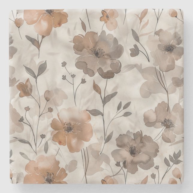 Braune Orange Creme Blumen Steinuntersetzer (Vorderseite)