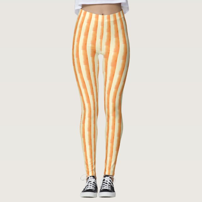 Braune Orangencreme Pinselstrich Vertikale Streife Leggings (Vorderseite)