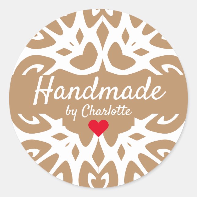 Braune Ornamente Handmade by Signature Red Heart Runder Aufkleber (Vorderseite)