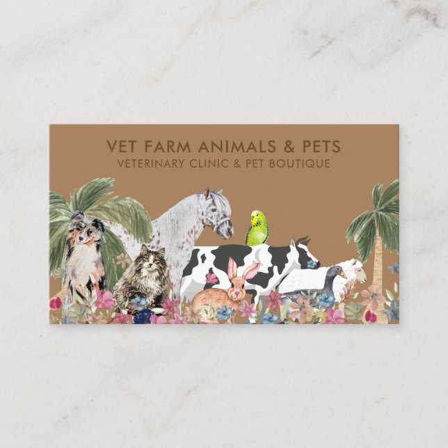 Braune Palme Bauernhof Tierkatze Hunde Bird Pet Visitenkarte (Vorderseite)