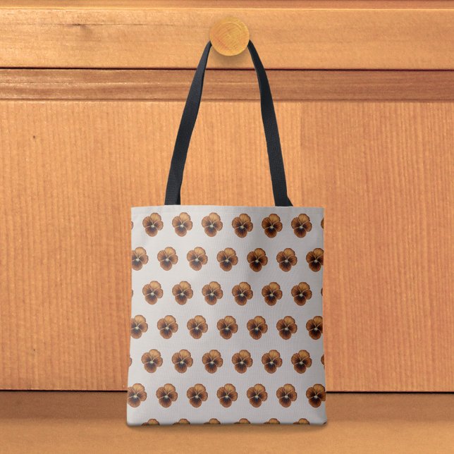 Braune Pansy nahtloses Muster-Tote Bag (Tote bag with seamless pattern of a brown pansy)