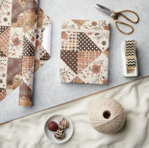 Braune Patchwork-Quiltdecke Earthy Gingham Cottage Geschenkpapier
