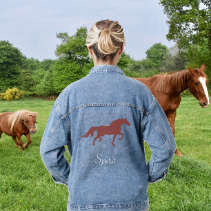 Braune Pferd und Landgeist Schrift Denim Jacke