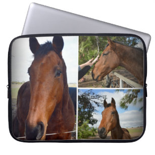 braune Pferde in einer FotoCollage, Laptopschutzhülle