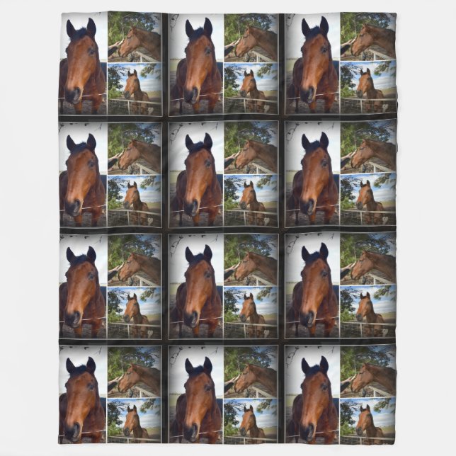 Braune Pferde in einer Fotomasse, große Fleecedecke (Vorderseite)