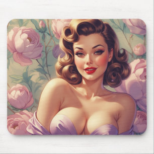 Braune Pin-Up-Pastellblumen Mousepad