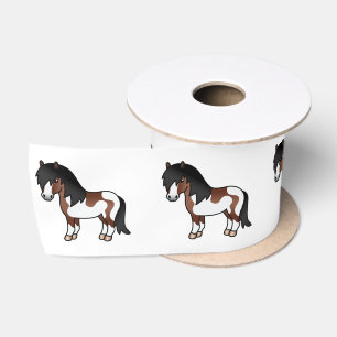 Braune Pinto-Shetlandpony-Cartoon-Illustration Satinband