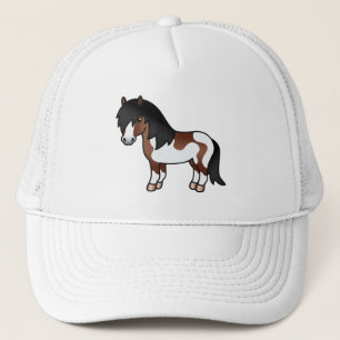 Braune Pinto-Shetlandpony-Cartoon-Illustration Truckerkappe