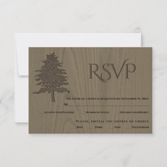 Braune Prägung von Bäumen sepia Holz Hochzeit RSVP (Vorderseite)
