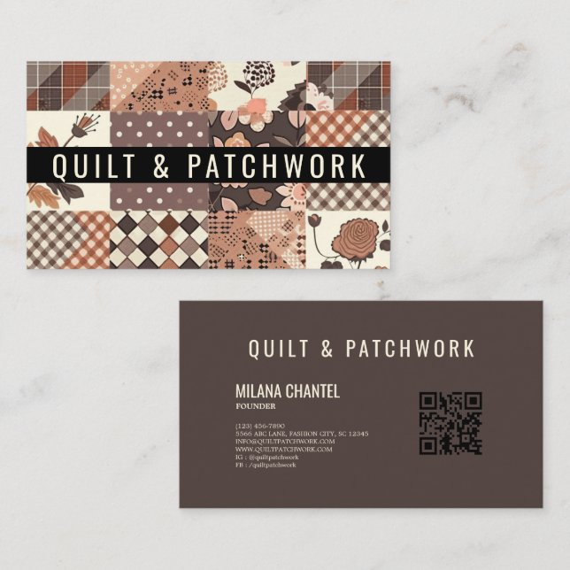 Braune Quilt-Patchwork-Handmade-Kleidung  Visitenkarte (Vorne/Hinten)