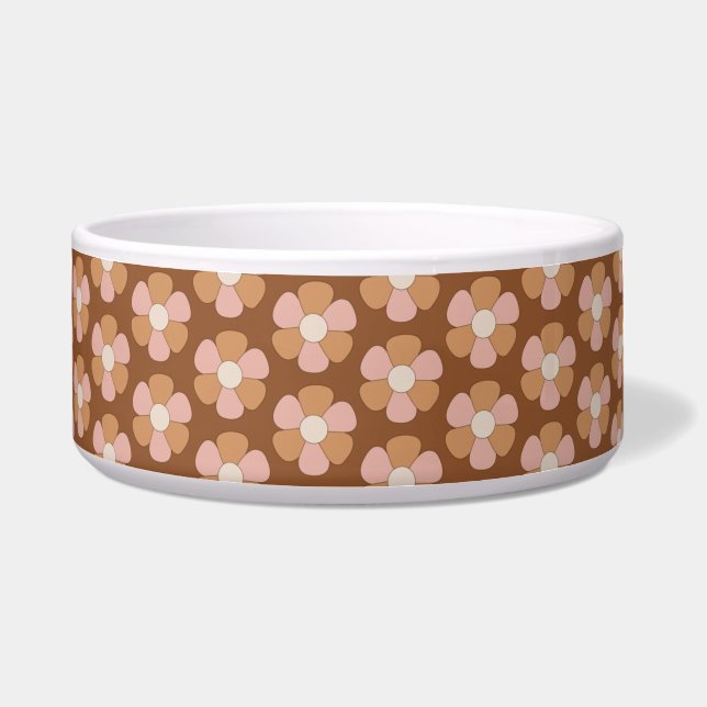 Braune Retro 70er Neutrale Blume Pet Bowl Napf (Vorderseite)