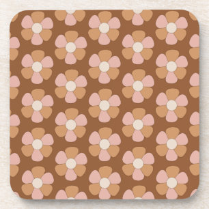 Braune Retro 70er neutrale Blumen Getränkeuntersetzer