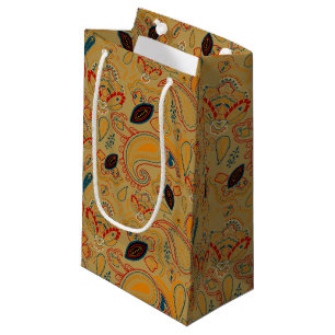 braune Retro-ethnisch Vintage Paisley-Blumenmuster Kleine Geschenktüte