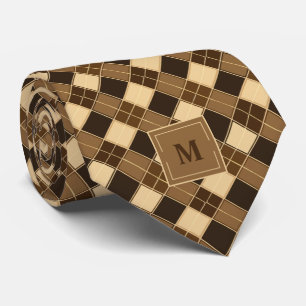 Braune Retro-Raute Mit Monogramm Krawatte