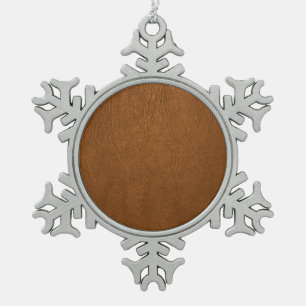Braune Rindsleder-Ledertextur-Optik Schneeflocken Zinn-Ornament