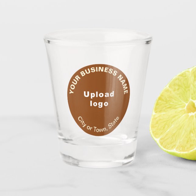 Braune, runde Handelsmarke auf Shot Glass Schnapsglas (Vorderseite)