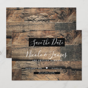 Braune Rustikale Alte Holztafel Hochzeit Save the  Einladung