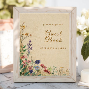 Braune Rustikale Boho Wildblumen Gästebuch-Signier Fotodruck