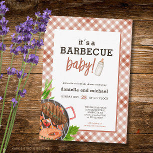 Braune Rustikale Grill-Barbecue-Baby-Party Einladung