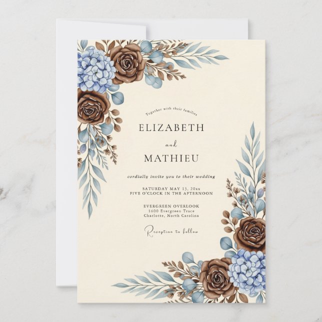 Braune Rustikale Hochzeit Einladung (Vorderseite)