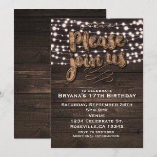 Braune rustikale Holz- und weiße Licht-Einladungen Einladung