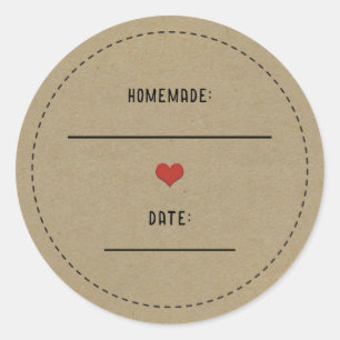 Braune rustikale Kraftpapier-Rot-Herz-Homemade-Ein Runder Aufkleber