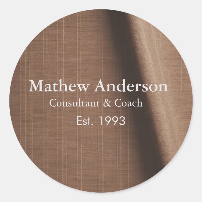 Braune rustikale Leinen, beige Jahrgänge bedruckt, Runder Aufkleber (Vorderseite)