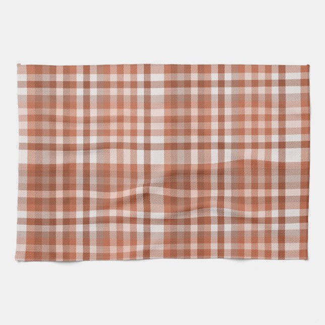Braune Schachbretter fallen Kürbisgewürzfarben Her Geschirrtuch (Horizontal)