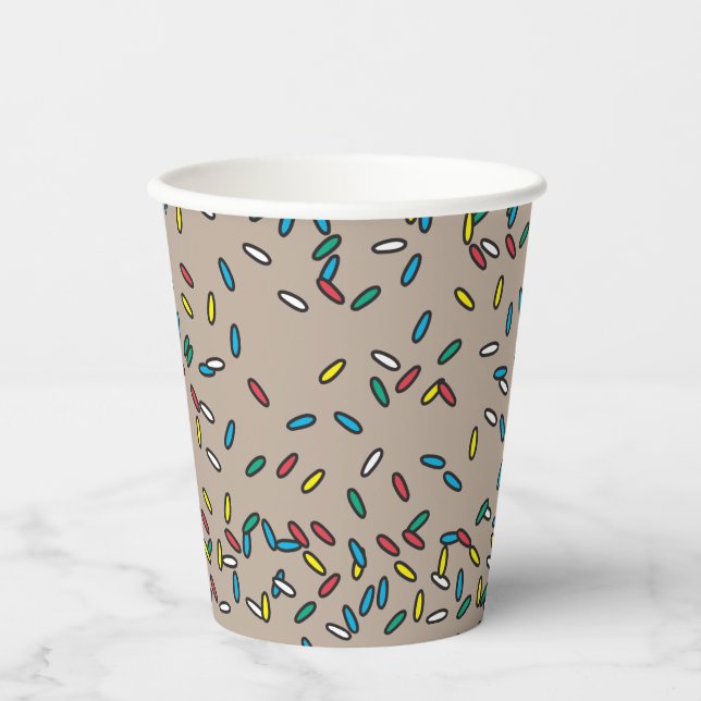 Braune Schokolade Ice Creme Bunte Sprinklen Pappbecher (Vorderseite)