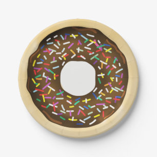 Braune Schokoladen-Sprinkle-Donuts Geburtstagsfeie Pappteller