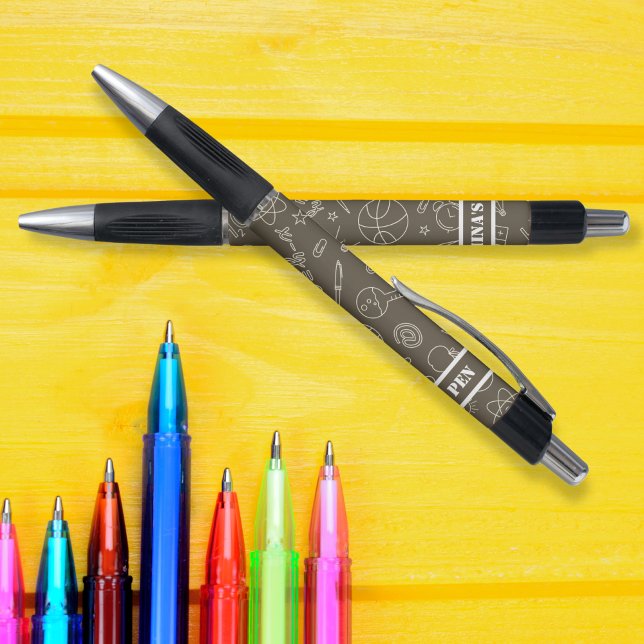 Braune Schulelemente - personalisiert Kugelschreiber (Brown School elements pattern personalized Pen)