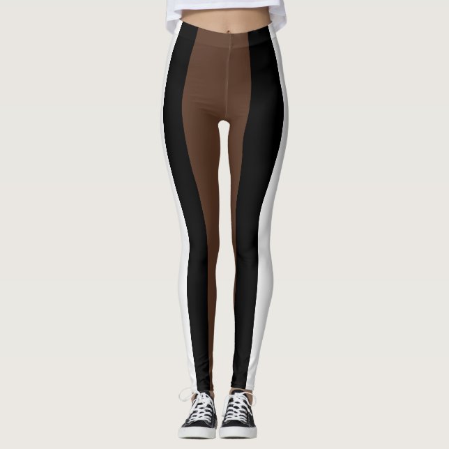 Braune, schwarz-weiße Streifen Leggings (Vorderseite)