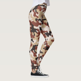 Braune, Schwarz-weiße und beige Camouflage Leggings