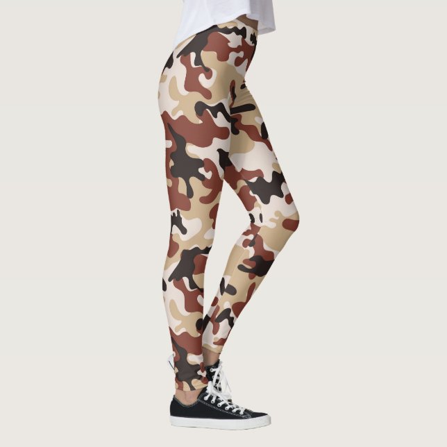 Braune, Schwarz-weiße und beige Camouflage Leggings (Rechts)