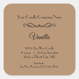 Braune schwarze Kerze Etikett Geblüht Minimalistis Quadratischer Aufkleber