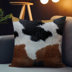 Braune schwarze und weiße Kuhhauttextur Kissen