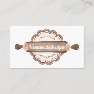 Braune selbstgemachte Rezepte Bäckerei Nudelholz Visitenkarte