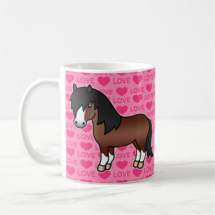 Braune Shetlandpony-Cartoon-Illustration auf Rosa Tasse