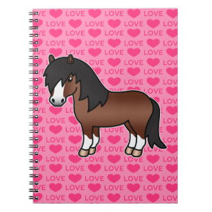 Braune Shetlandpony-Cartoonzeichnung & rosa Herzen Notizblock