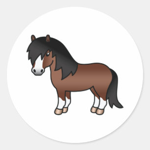 Braune Shetlandpony-Süße-Cartoon-Illustration Runder Aufkleber
