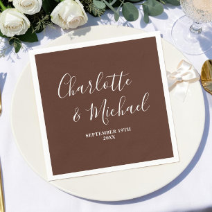 Braune Skript-Minimalist-Hochzeit Serviette