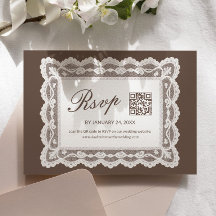 Braune Spitzen-Hochzeits-RSVP-Karte Qr-Code