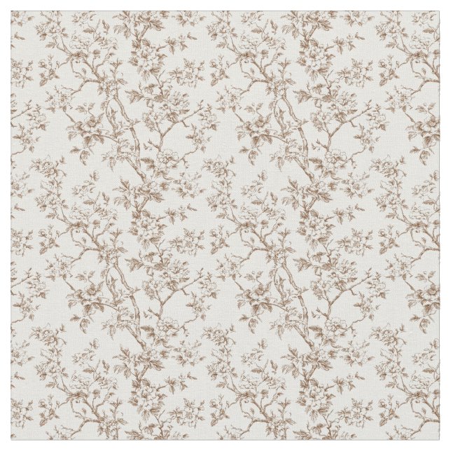 Braune Stadt mit Blüten und Zweigen Stoff (Nahaufnahme)