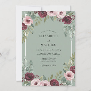 Braune staubige Celadon-Pfingstrose Hochzeit Einladung