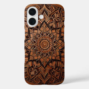 Braune stilvolle Mandala-Handyhülle iPhone 16 Hülle