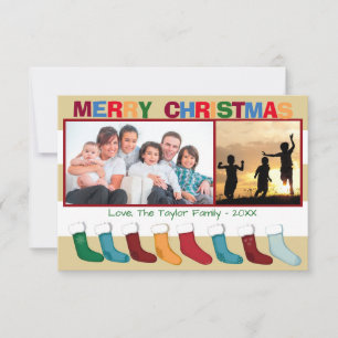 Braune Streifen 2 Fotos Strümpfe - 3x5 Weihnachtsk Einladung