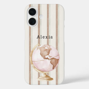 Braune Streifen Globus Welt iPhone 16 Hülle