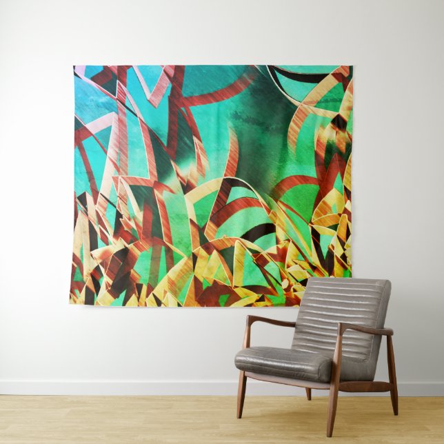 Braune Streifen über rustikales Grün und Aquamarin Wandteppich (Beispiel (Horizontal))