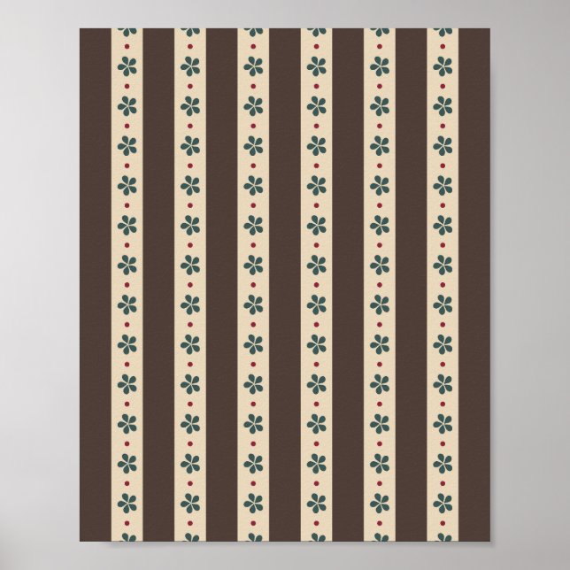 Braune Streifen Und Blumen Poster (Vorne)