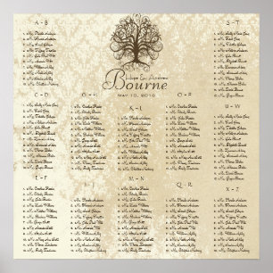 Braune Swirl Tree Seating Chart 12 Tische Poster